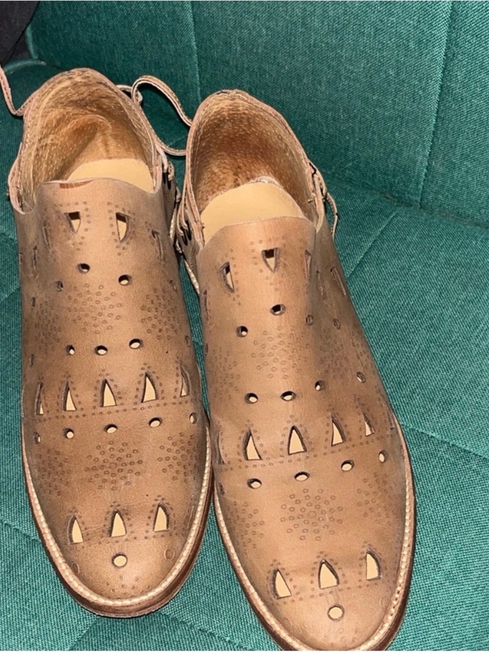 Musse & Cloud Tan Perforated Leather Ankle Booties